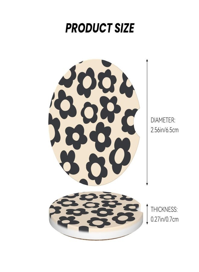 YANGDADA 2-Pack Absorbent Car Coasters Vintage Groovy Flowers - Ceramic & Non-Scratch Cork Base Cup Holder Coasters Universal 2.56" - Image 3